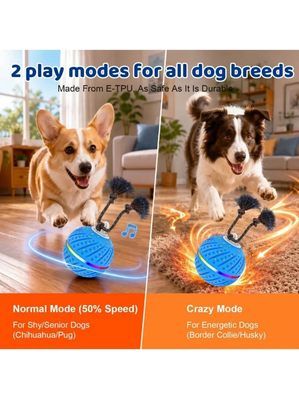 Interactive Dog Toy Ball for Aggressive Chewers - Durable E-TPU, Medium & Large